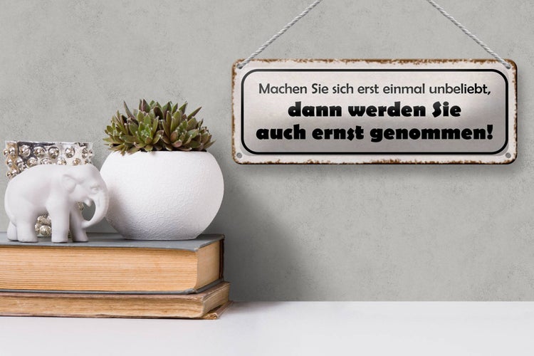 Blechschild Spruch 27x10cm machen Sie sich erst unbeliebt Dekoration
