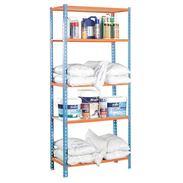 PROREGAL Schwerlastregal Muli HxBxT 180 x 80 x 40 cm 5 Fachböden Fachlast 150 kg Blau-Orange