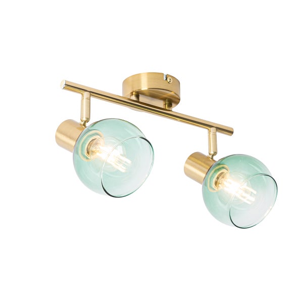 Deckenleuchte mit zwei Strahlern und transparenten Glasschirmen