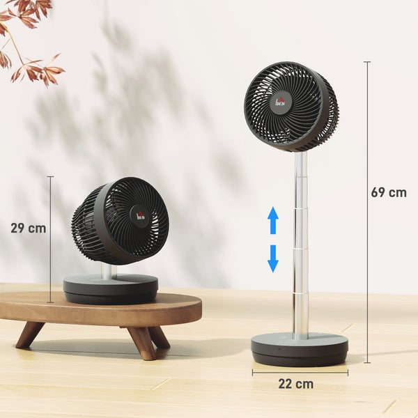 HOMCOM Standventilator USB Wiederaufladbarer Ventilator mit Fernbedienung einstellbarer Neigung Oszillation 10 Geschwindigkeitsstufen Timer Höhenverstellbar Teleskopventilator für Büro Camping