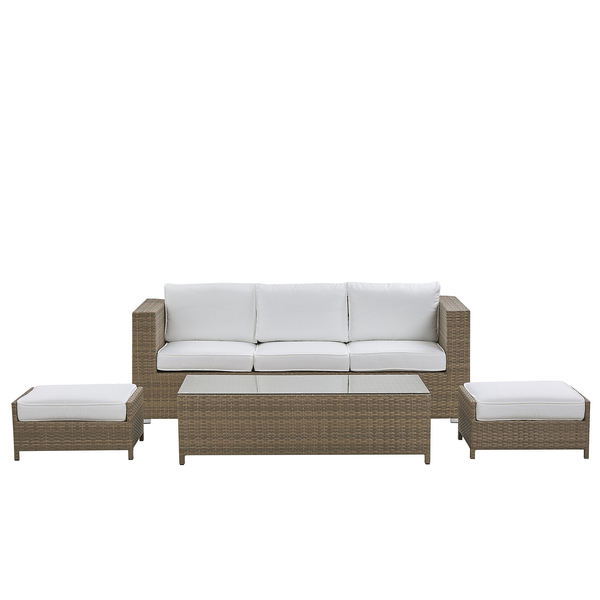 Lounge Set mit Tisch und Ottomane 5-Sitzer BELLUNO Polyrattan Weiß