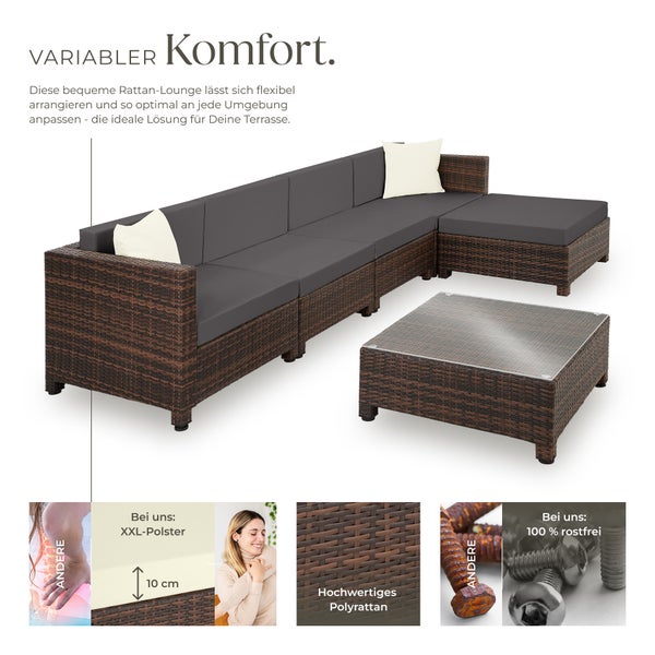 Rattan Lounge tectake  mit Sicherheitsglasplatte mit Aluminiumgestell schwarz/braun