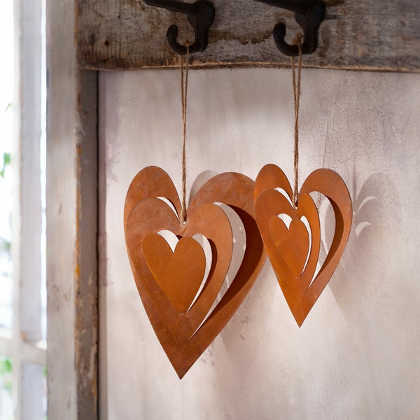 FRANK FLECHTWAREN | Herzhänger Rostliebe, 2er Set, METALL, 13 x 13 cm, 18 x 18 cm