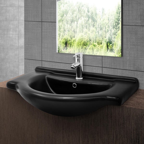 ML-Design Waschbecken Keramik Schwarz matt 77x50,5x22,5 cm Oval mit Ablaufgarnitur, Einbauwaschbecken mit Hahnloch, Überlauf, Aufsatzwaschbecken Einbauwaschtisch Waschschale Waschplatz Handwaschbecken
