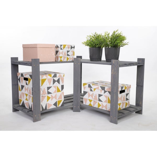 PROREGAL Eckregal Pinepeak HxBxT 50 x 85 x 38 cm 2 Fachboden 1,2 cm Dickes Kiefernholz Grau