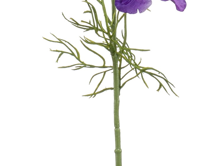 Künstlicher Rittersporn mit lila Blüten und grünem Stiel.