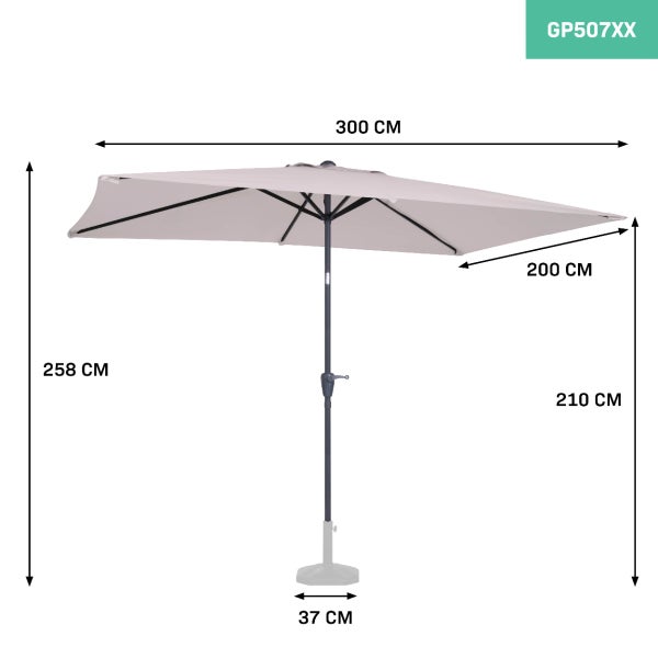 VONROC Sonnenschirm rechteckig 200x300 - Rechteckiger Sonnenschirm für Terasse, Garten, Balkon, Gastro - Knickbar, Kurbel, Wetterfest - Rapallo (Beige)