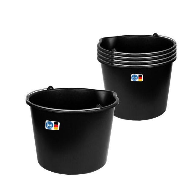 BigDean 5x Baueimer 12l - Mörteleimer mit Ausguss - Eimer für Baustelle & Garten - Stabiler Wasserkübel, Betoneimer mit Skala, Blauer Engel, Made in Germany