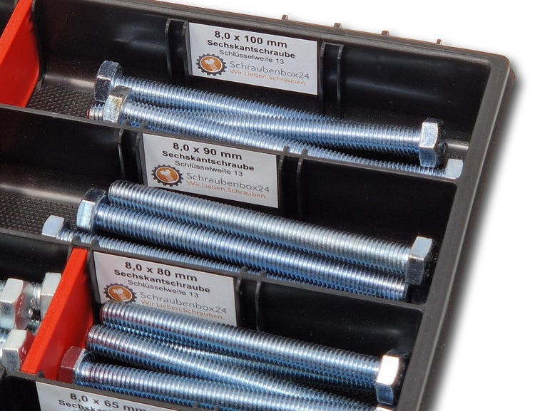 Sechskantschrauben Sortiment M8 // 60mm-100mm 65 tlg Schraubenbox DIN 933/ISO4017 Vollgewindeschrauben Maschinenschrauben Gewindeschrauben Sechskantschrauben