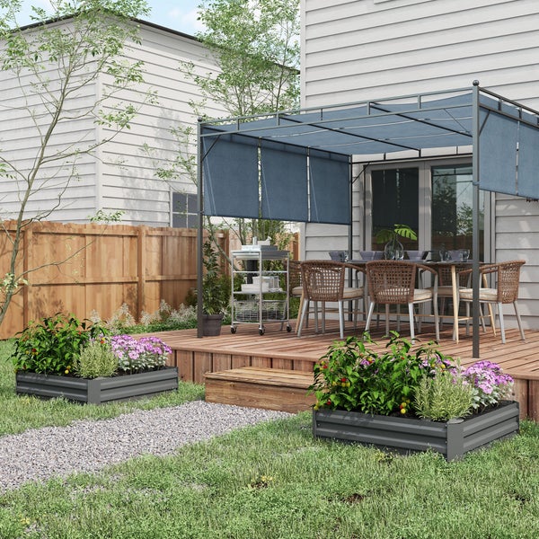 Outsunny 2er Set Hochbeet Stahl, Pflanzbeet Frühbeet Gartenbeet Blumenkasten steckbar, Pflanzkasten Pflanzkübel 100x100x30cm für Garten Balkon Terrasse, Gemüsebeet für Blumen, Pflanzen