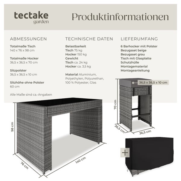 Rattan Barset tectake Ibiza 2 Bezugssets mit Aluminiumgestell grau