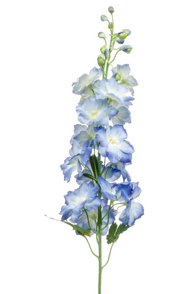 Künstlicher blauer Rittersporn mit grünem Stiel und Blütenknospen.