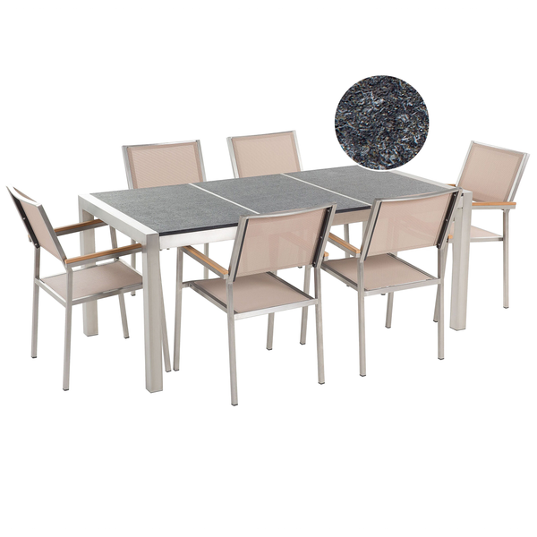 Gartenmöbel Set 6-Sitzer GROSSETO Dreifachplatte Basalt geflammter Schwarz / Beige