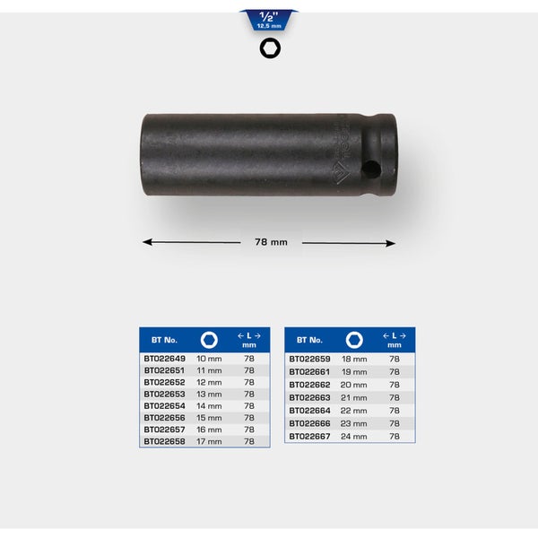Steckschlüssel Einsatz, 12,5 mm, Länge 78 mm