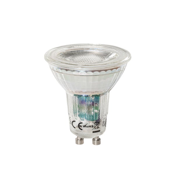 LED-Leuchtmittel GU10 Reflektor aus Glas mit europäischer Konformitätskennzeichnung, Schadstoffprüfung und Entsorgungshinweis.