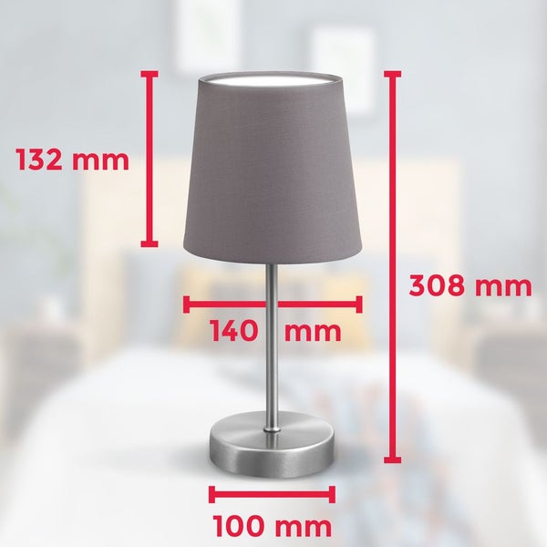 Nachttischlampe - mit Schalter, Stoff, max. 25W, E14 Fassung, grau