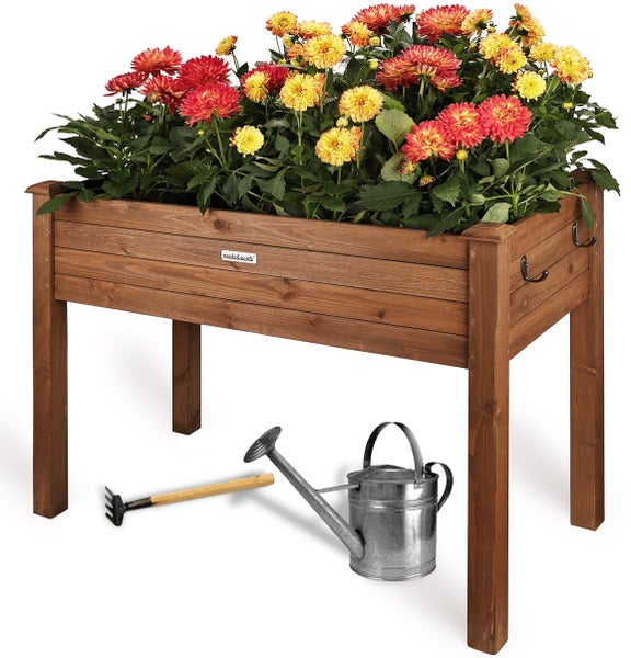 needs&wants® Hochbeet aus Holz für Garten Balkon Terrasse, Pflanzkasten Bausatz rechteckig schmal mit Vlies-Folie, Kräuterbeet Pflanzenkasten deko, 100 x 50 x 75 cm, dunkel-braun