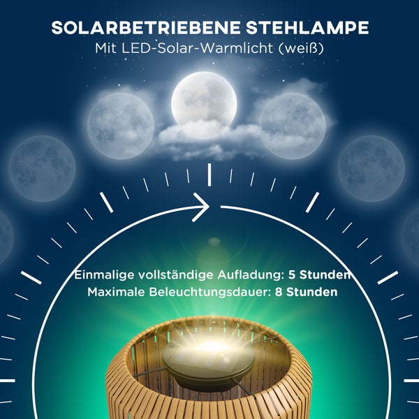 Outsunny Rattan Solarlampe, Wegleuchte mit Warmweißem Licht,  Lichtsensor, Ø26,5 x H177 cm, Stahl, Gelb