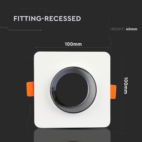 Einbaustrahler aus Gips und Metall in Weiß und Chrom, Seitenansicht mit Montagefedern, Ausschnittmaß 80 Millimeter, 5 Jahre Garantie.