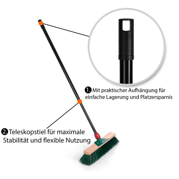 Besen mit Teleskopstiel und Aufhängevorrichtung