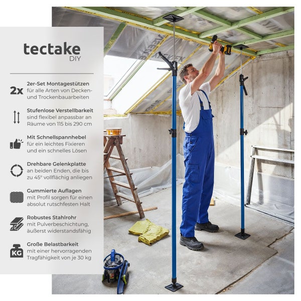 Mann montiert eine Decke mit Montagestützen von tectake DIY