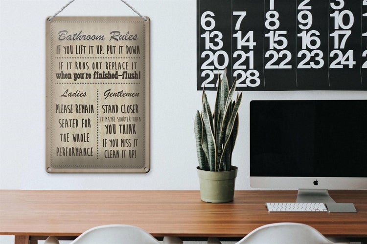 Blechschild Spruch 20x30cm Bathroom Rules Ladies Gentlemen