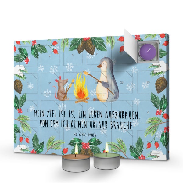 Mr. & Mrs. Panda Duftkerzen Adventskalender Pinguin Lagerfeuer - Blau Pastell