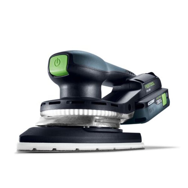 Festool Akku-Deltaschleifer 18 Volt mit ergonomischem Griff und dreieckiger Schleifplatte.