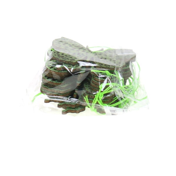 Packung mit hölzernen Tannenbaumanhängern mit Kordel