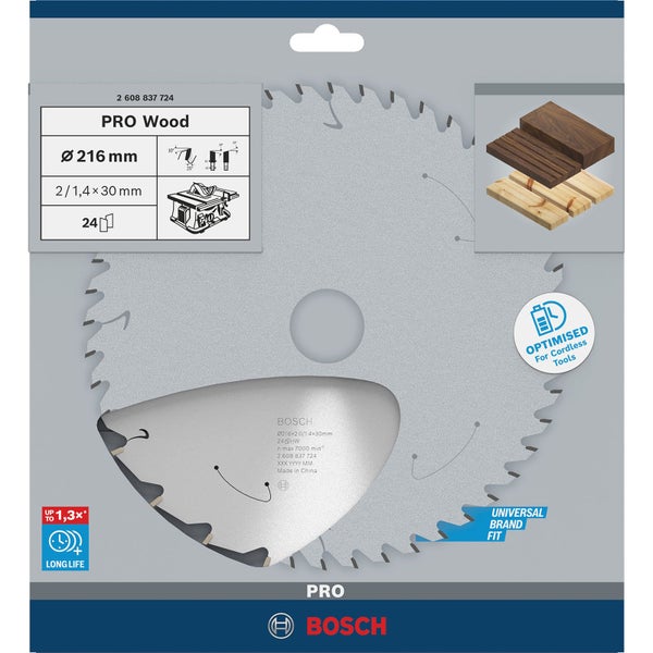 Bosch PRO Wood cordless Blatt für Kreissägen 216 x 1,7 x 30 mm - 2608837724