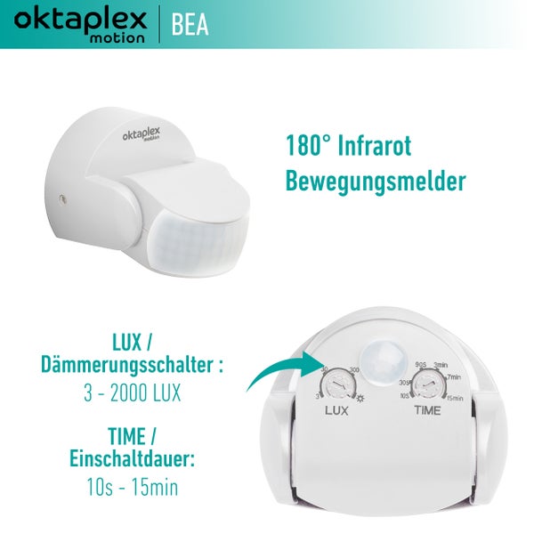 Oktaplex Bewegungsmelder Aussen IP65 weiß 180° schwenkbar 12m Reichweite