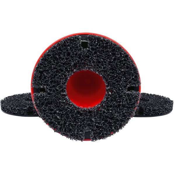 Drei Reinigungsscheiben mit roter Aufnahme