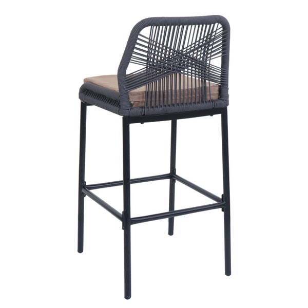 Barhocker mit Rückenlehne, Seilbespannung und Fußstütze