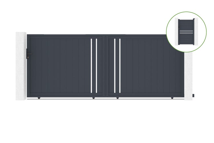 Schiebetor 4m GIONA H.160cm graues Aluminium + Tor 1M CIMONE H.160cm Aluminium