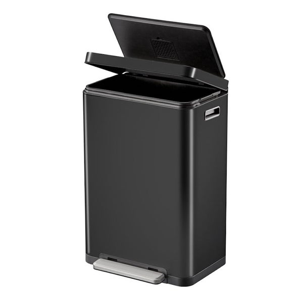 PROREGAL Stilvoller Rechteckiger Treteimer Mit Extra Breitem Pedal & Gedämpften Stay Open Deckel HxBxT 65,2 x 43,3 x 33,4 cm 45 Liter Schwarz