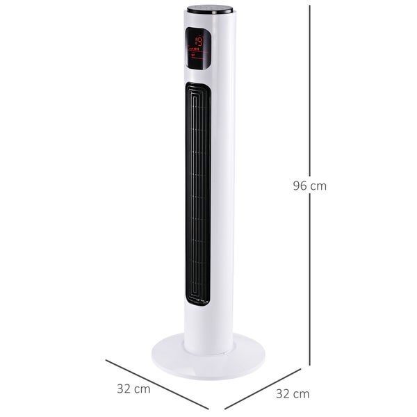 HOMCOM Turmventilator 70° oszillierender Standventilator mit fernbedienung 96 cm Säulenventilator 45 W 3 Modi ABS-Kunststoff Weiß+Schwarz