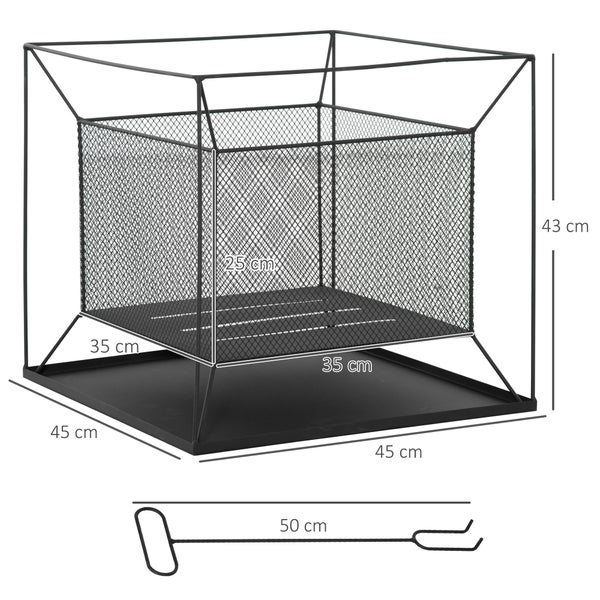Outsunny Feuerschale modern Feuerkorb rechteckig Feuerstelle für Garten Camping BBQ Metall Schwarz 45 x 45 x 43 cm