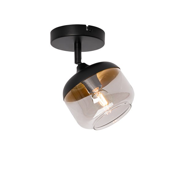 Deckenleuchte mit transparentem Glasschirm und schwarzer Halterung