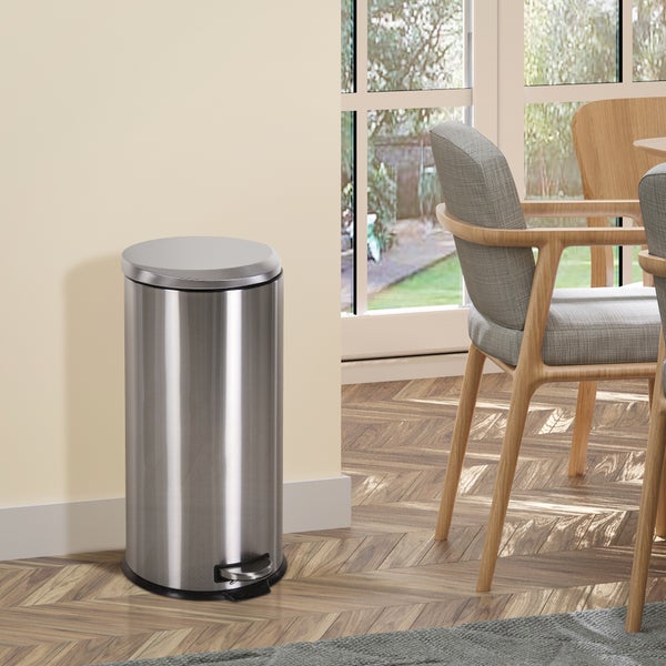 HOMCOM 30L Mülleimer, Ø29,2 x 62,5 cm, Edelstahl, Silber