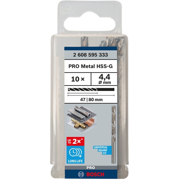 Bosch PRO Metal HSS-G Spiralbohrer 4,4 x 47 x 80 mm - 2608595333