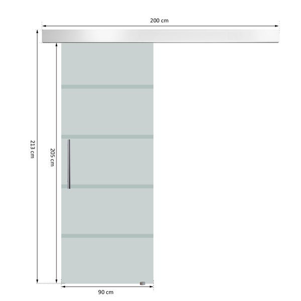 HOMCOM Glasschiebetür Schiebetür Tür Zimmertür mit Griffstange einseitig satiniert mit Streifen 90 x 205 cm