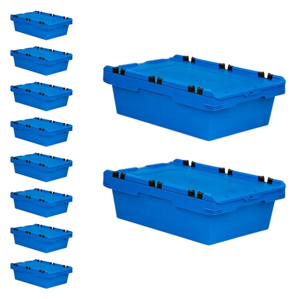 PROREGAL Mega Deal 10x Conical Mehrweg-Stapelbehälter mit Krokodildeckel Blau HxBxT 19,9 x 41 x 61cm 29 Liter Lagerbox  Eurobox  Transportbox
