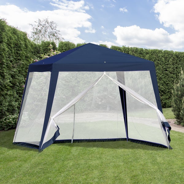Outsunny Gartenpavillon Pavillon Festzelt Partyzelt wetterfest Zelt mit Moskitonetz Metall + Polyester Blau 3 x 3 m