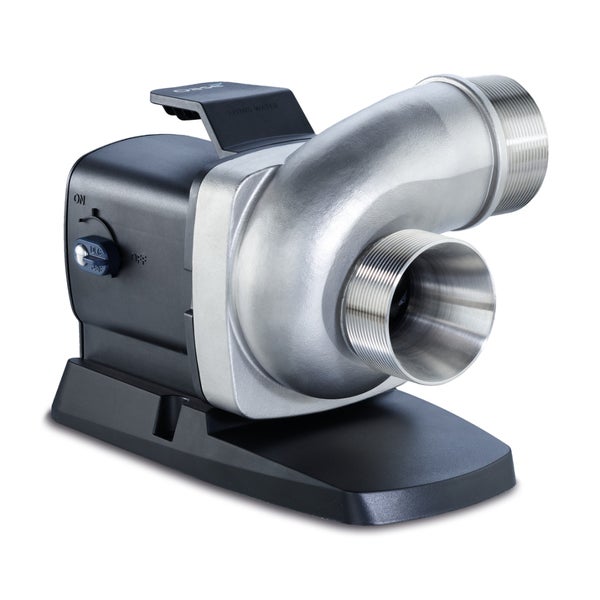 Oase Teichpumpe mit Edelstahlgehäuse und Kunststofffuß für den Einsatz im Gartenteich.