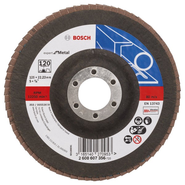 Bosch Fächerschleifscheibe Expert for Metal 125 22,23 120 gerade Glasgewebeteller - 2608607356