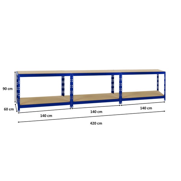 PROREGAL Mega Deal 3x Werkbank Tiger HxBxT 90 x 140 x 60 cm Fachlast 300 kg Blau