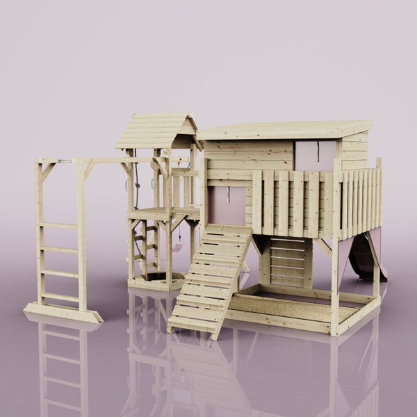 Spielturm mit Rutsche, Schaukel und Klettergerüst für den Garten