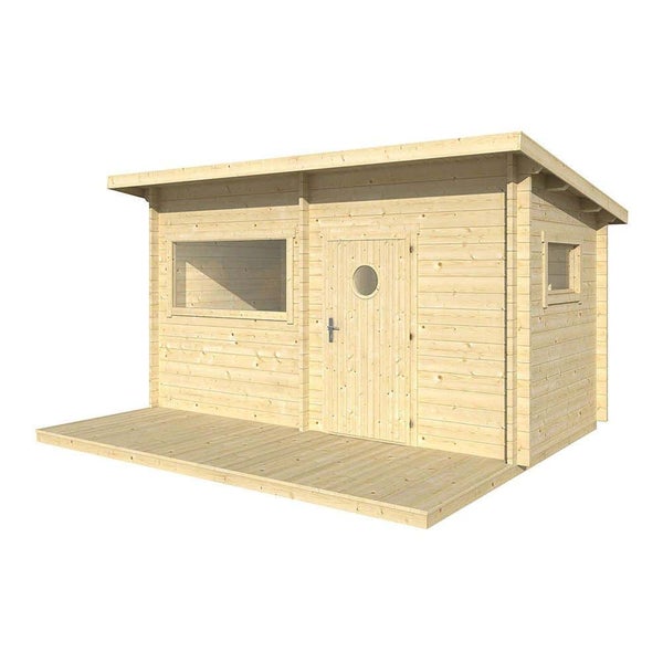 FinnTherm Saunahaus Siljan Gartensauna 2 Sitzbänke aus Holz, Sauna mit 44 mm Wandstärke, Außensauna mit Montagematerial
