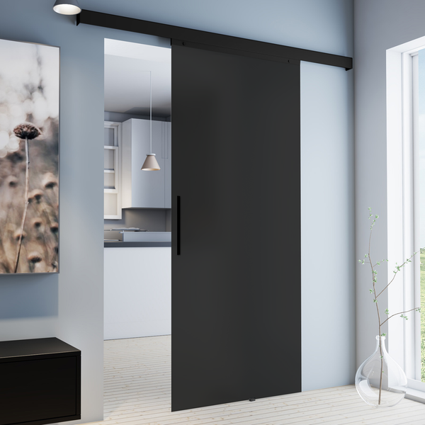 Tür Schiebetür Komplettset Glas schwarz satiniert 900x2035 Zimmertür Glasschiebetür Glastür -  Stabgriff