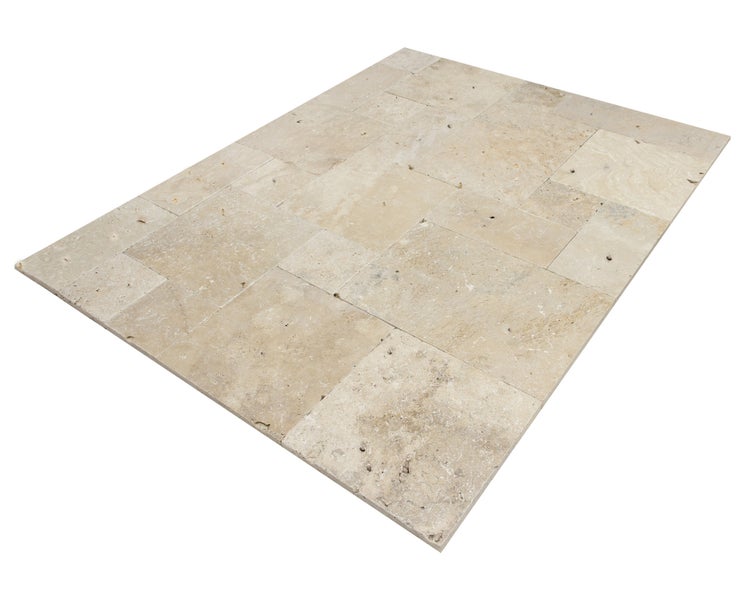 Wohnrausch Travertin Terrassenplatten RUSTIC LIGHT Römischer Verband 3 cm, getrommelt, beige